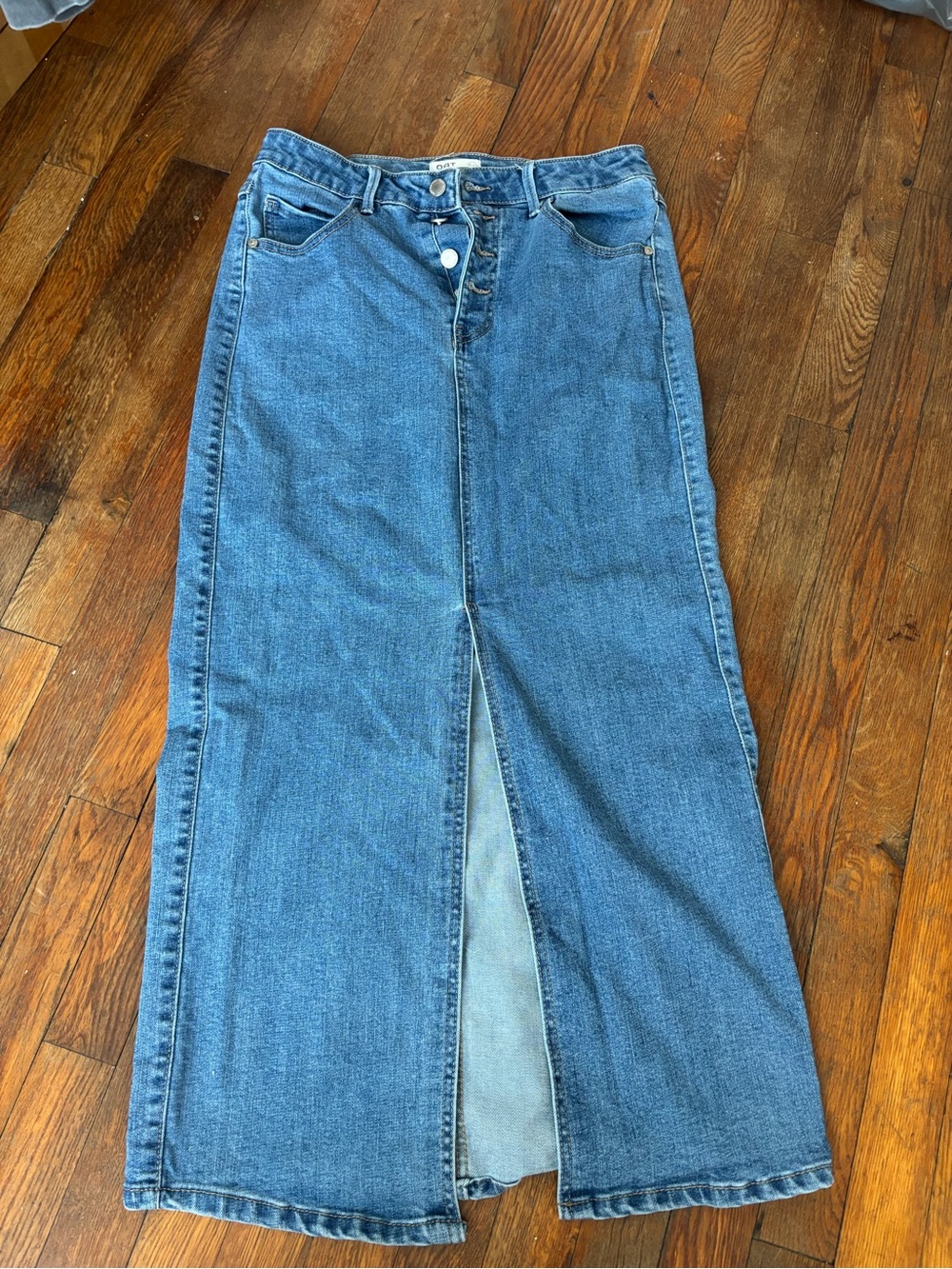Oat New York Blue Denim Maxi Skirt with Front Slit